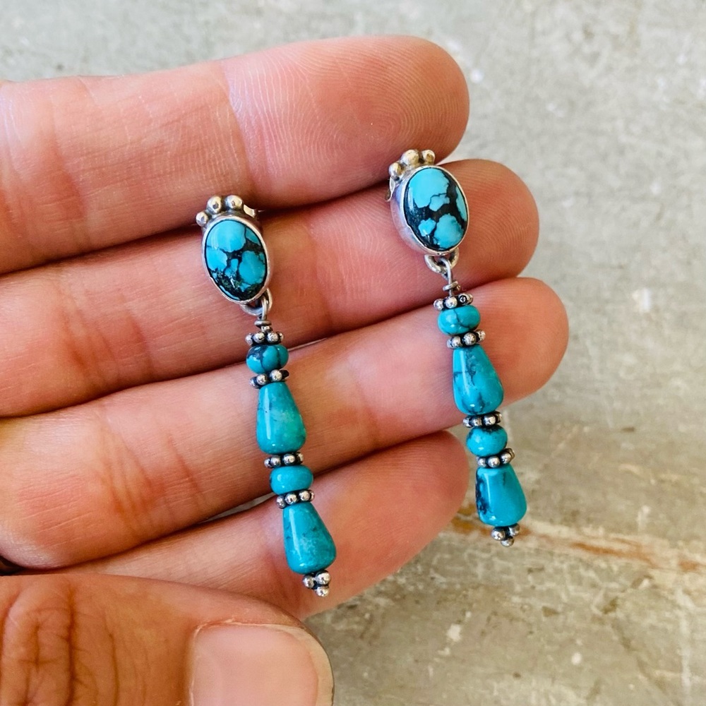 ♥️ Southwestern Style ♥️ Lin Martin Sterling Silver & Hubei Turquoise Earrings
